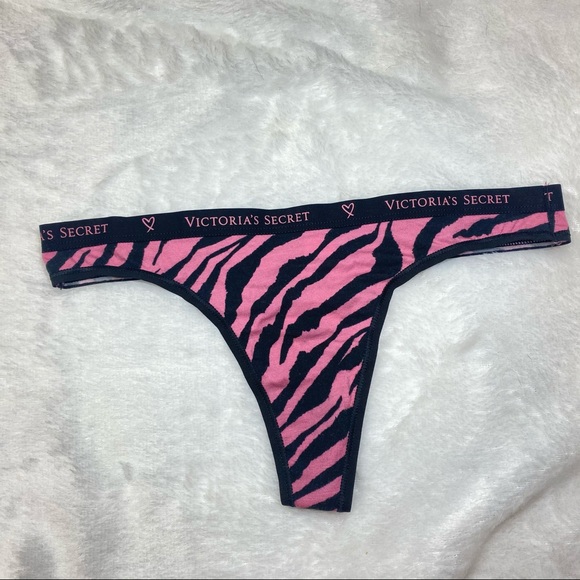 NWT Victoria’s Secret Pink Black Zebra Print Logo Cotton Thong - Picture 8 of 11